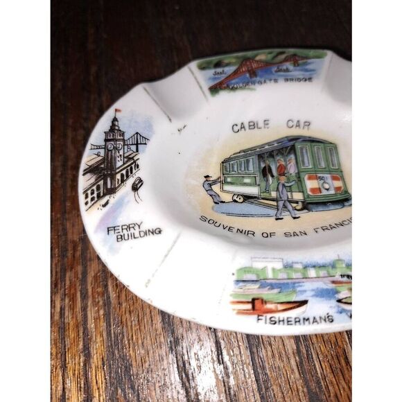 Vintage San Francisco Cable Car China Town Golden Gate Oval Ceramic Ashtray - Picture 2 of 5